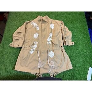 Alessandra Chamonix Beige Embroidered Tassel Utility Jacket Women Size XS